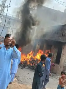 Burned Christian home in Mujahid Colony, Sargodha, after a mob attack on May 25, 2024